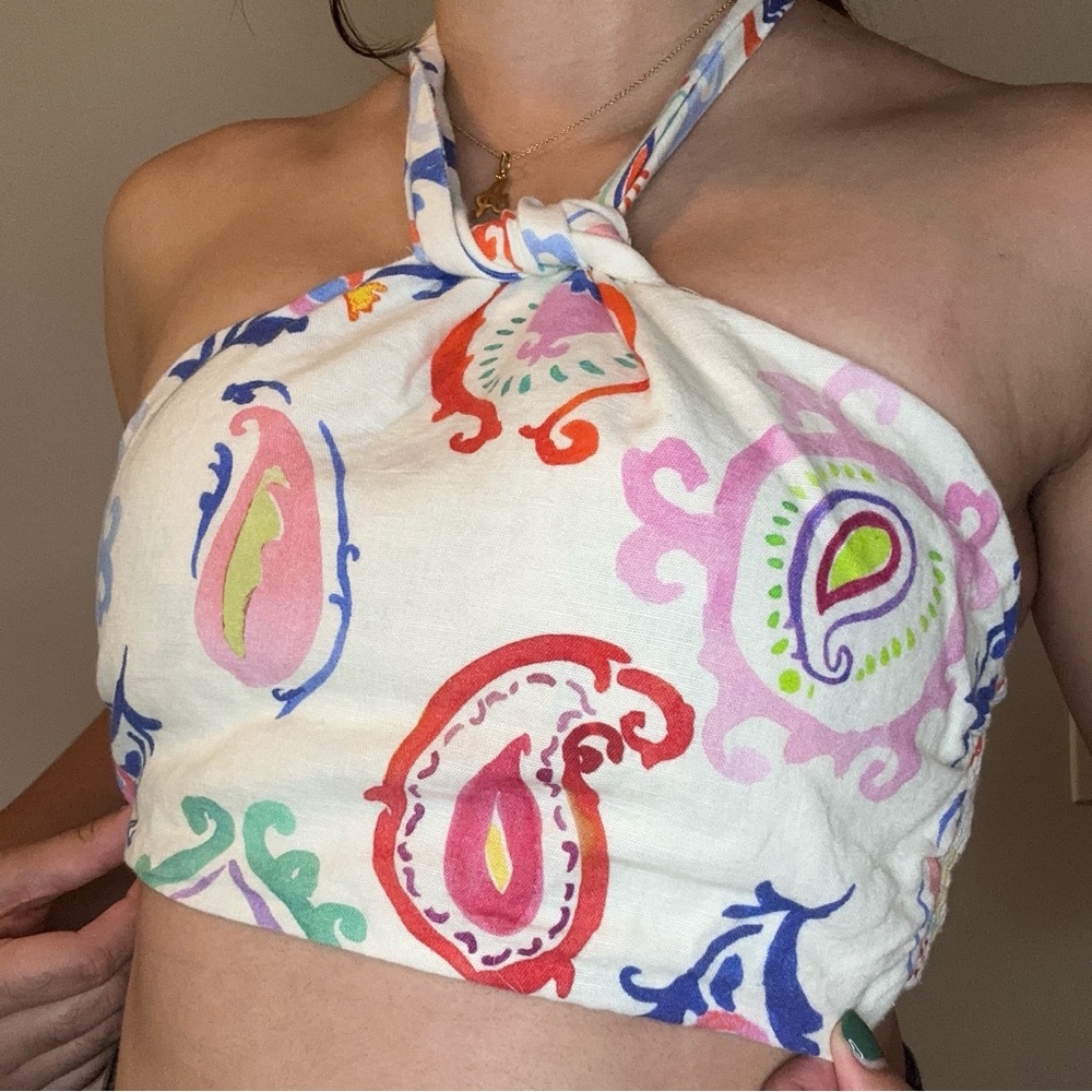 Colorful Paisley Halter Crop Top